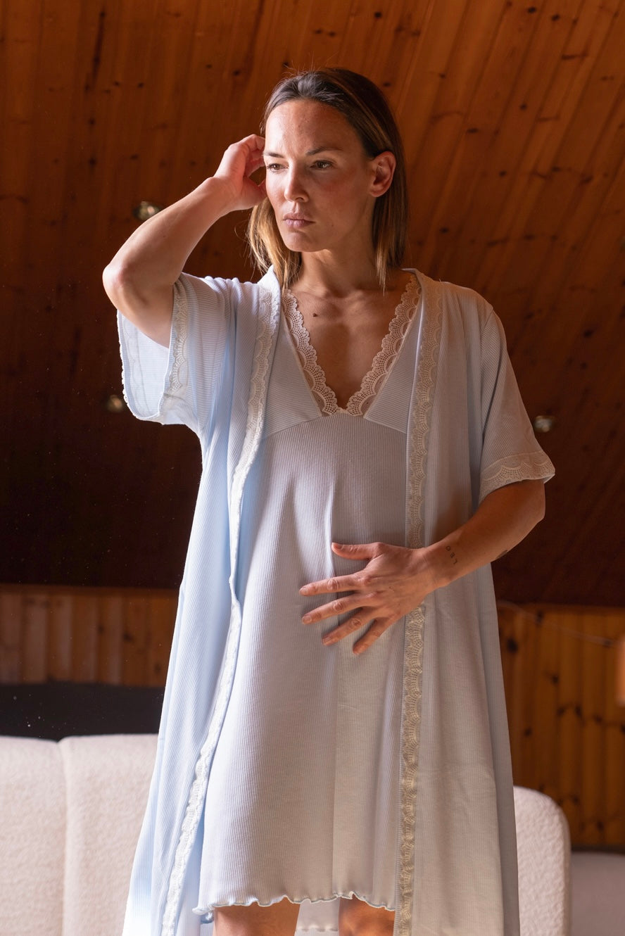 Camisón Maternity Tirante Ancho Canalé Azul