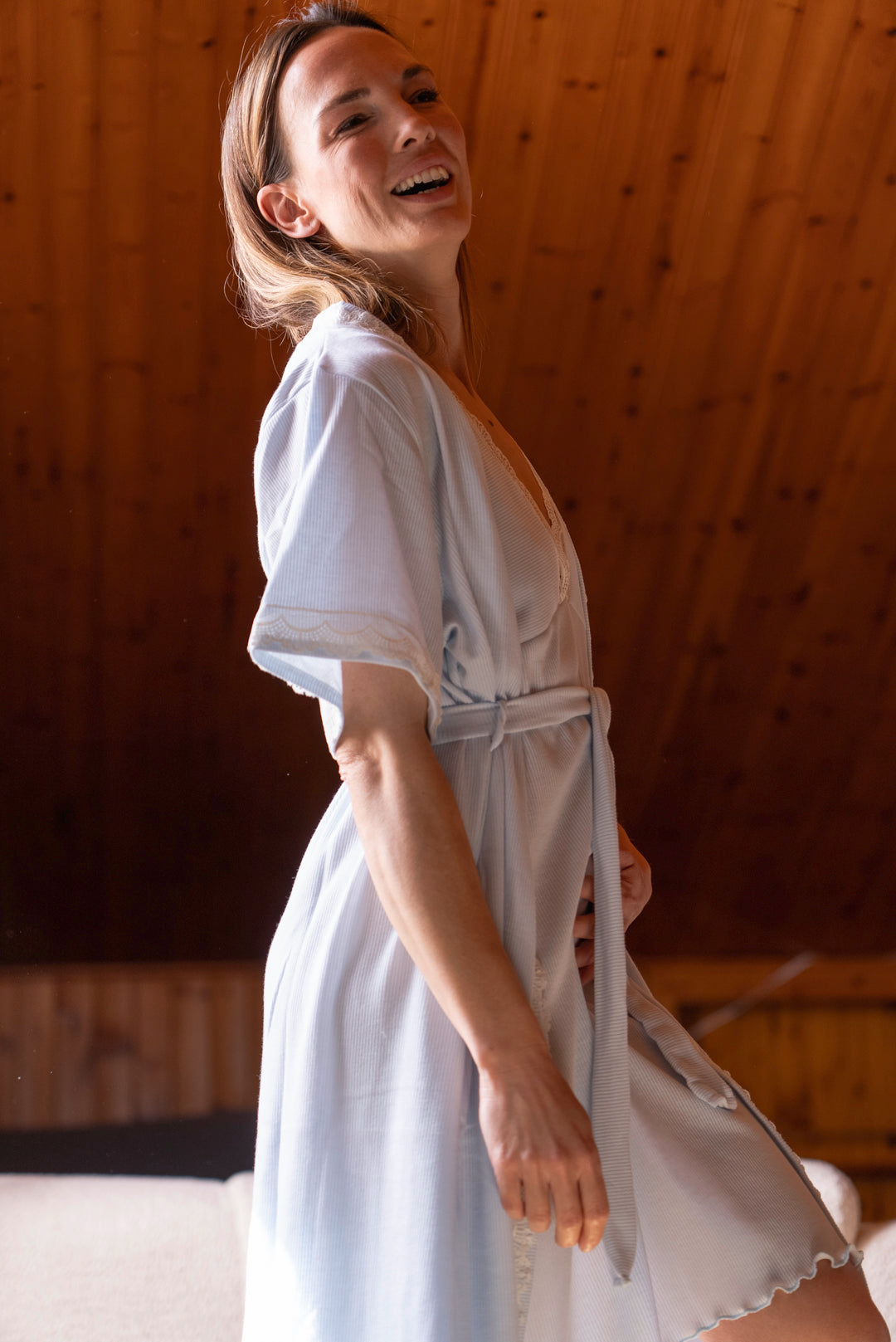 Camisón Maternity Tirante Ancho Canalé Azul