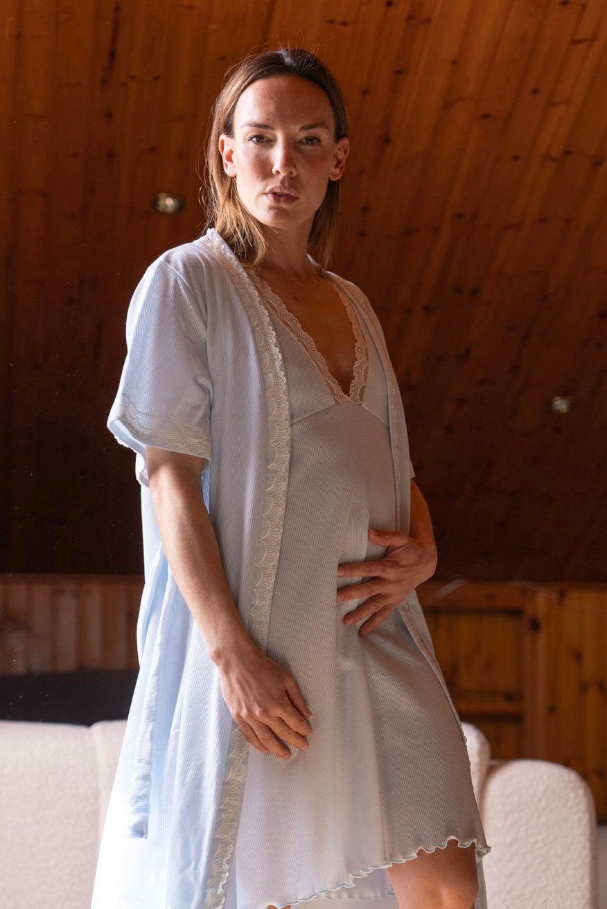 Camisón Maternity Tirante Ancho Canalé Azul
