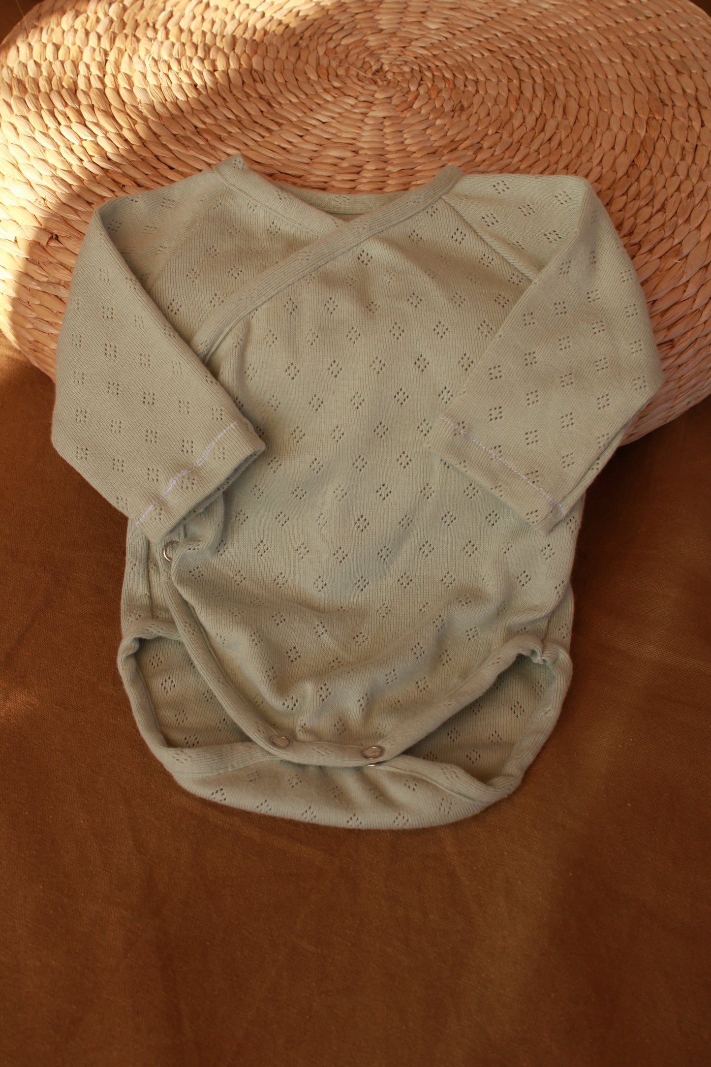 Conjunto Punto Calado Verde Agua Body + Polainas + Gorro Nudo
