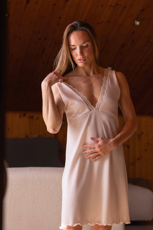 Camisón Maternity Tirante Ancho Canalé Rosa