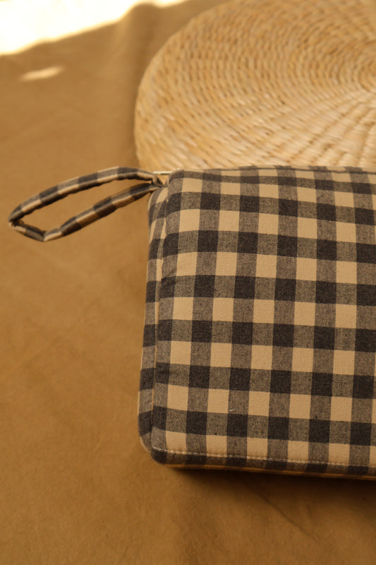 Trousse de toilette carrée Vichy Café au lait