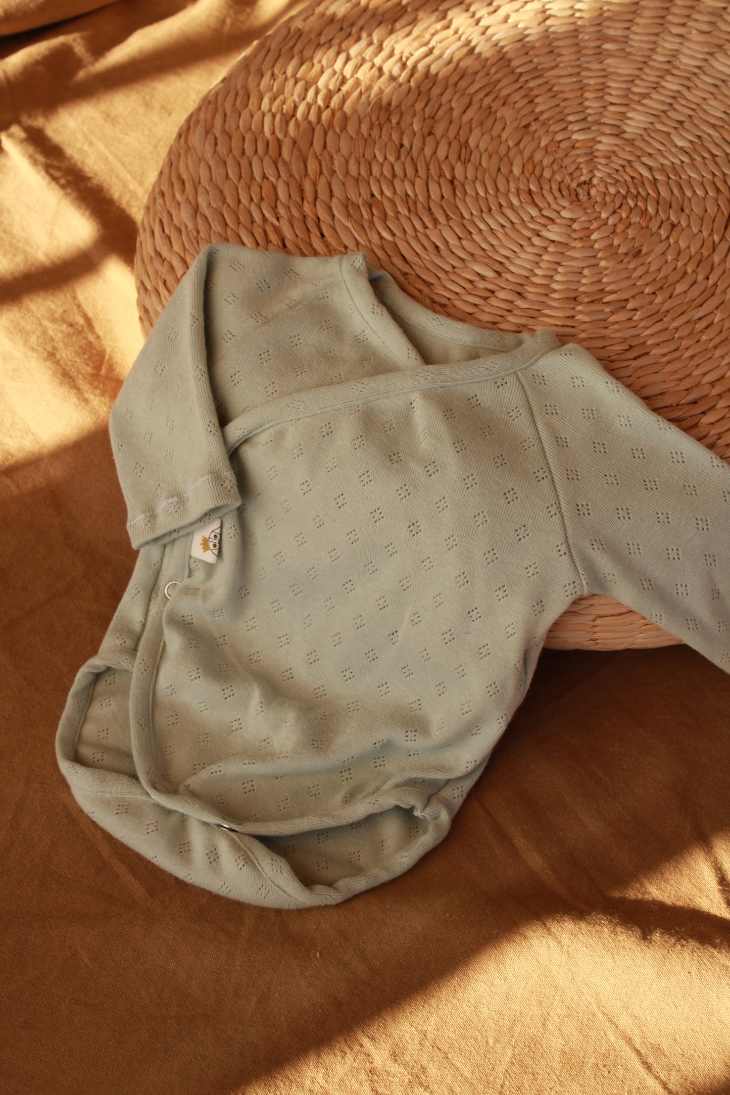 Conjunto Punto Calado Verde Agua Body + Polainas + Gorro Nudo
