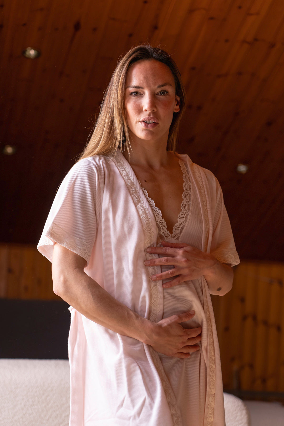 Camisón Maternity Tirante Ancho Canalé Rosa