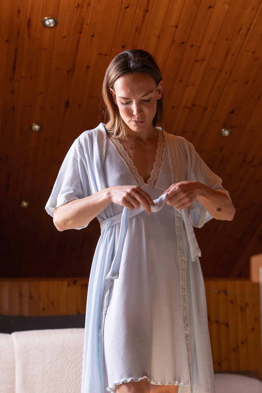 Camisón Maternity Tirante Ancho Canalé Azul