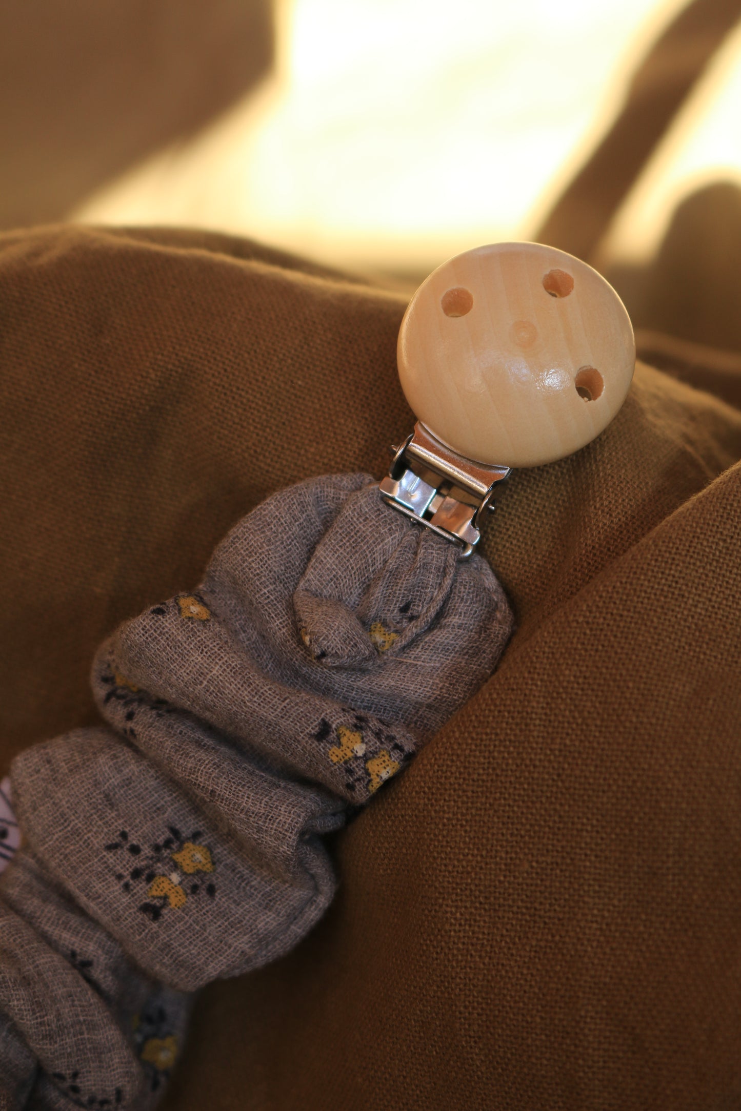 Grey Muslin Pacifier Holder
