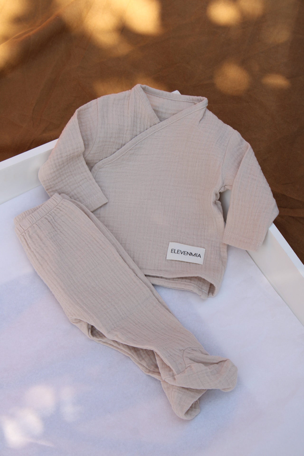 Beige Muslin New Born Set