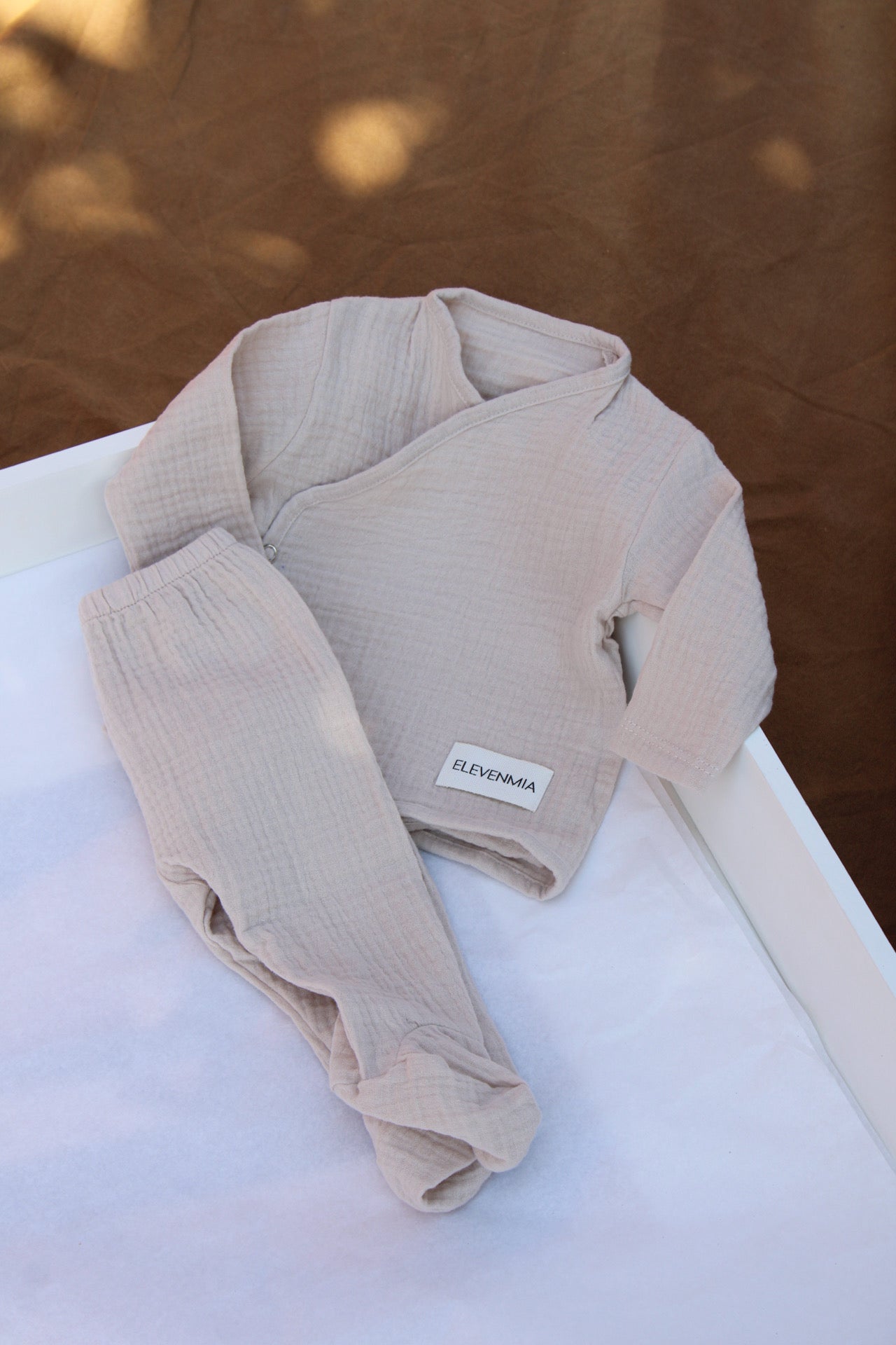 Beige Muslin New Born Set
