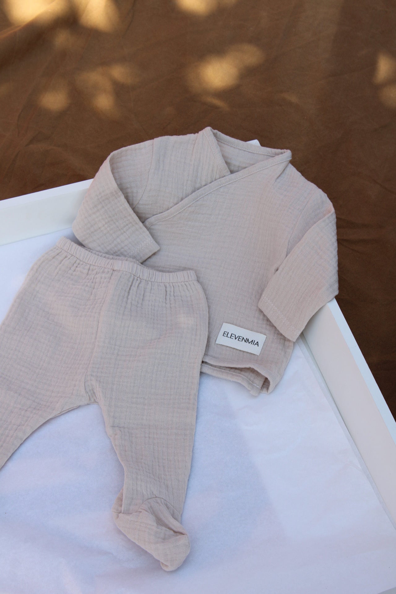 Beige Muslin New Born Set