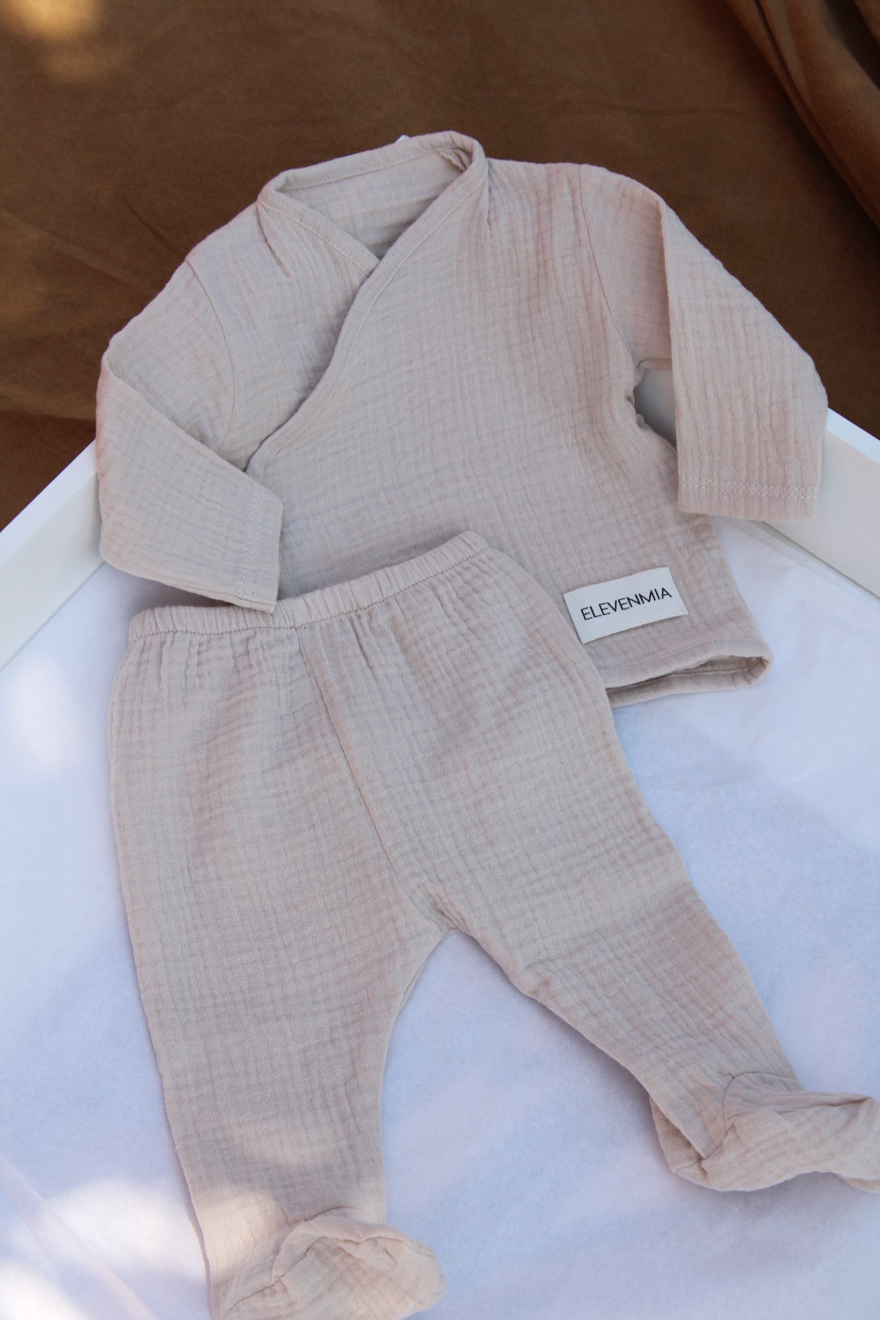 Beige Muslin New Born Set