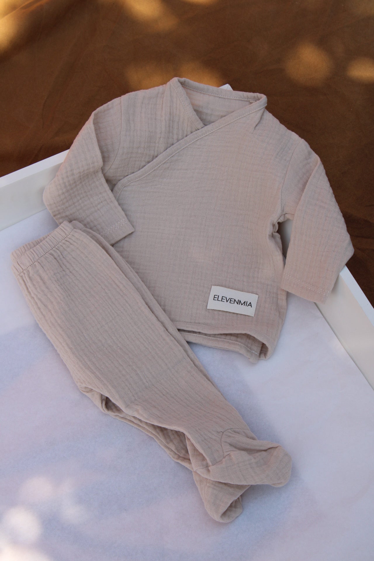 Beige Muslin New Born Set