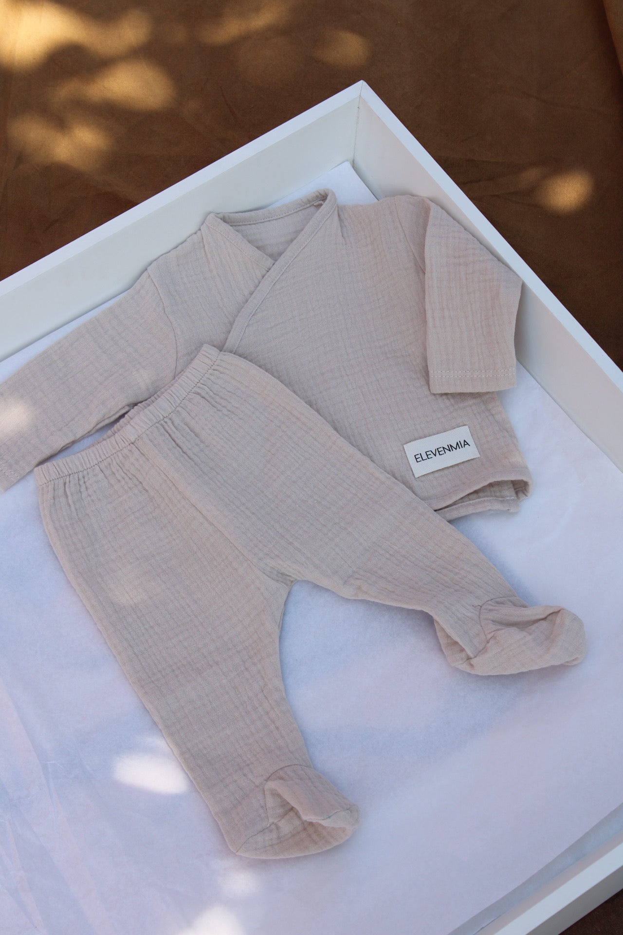 Beige Muslin New Born Set