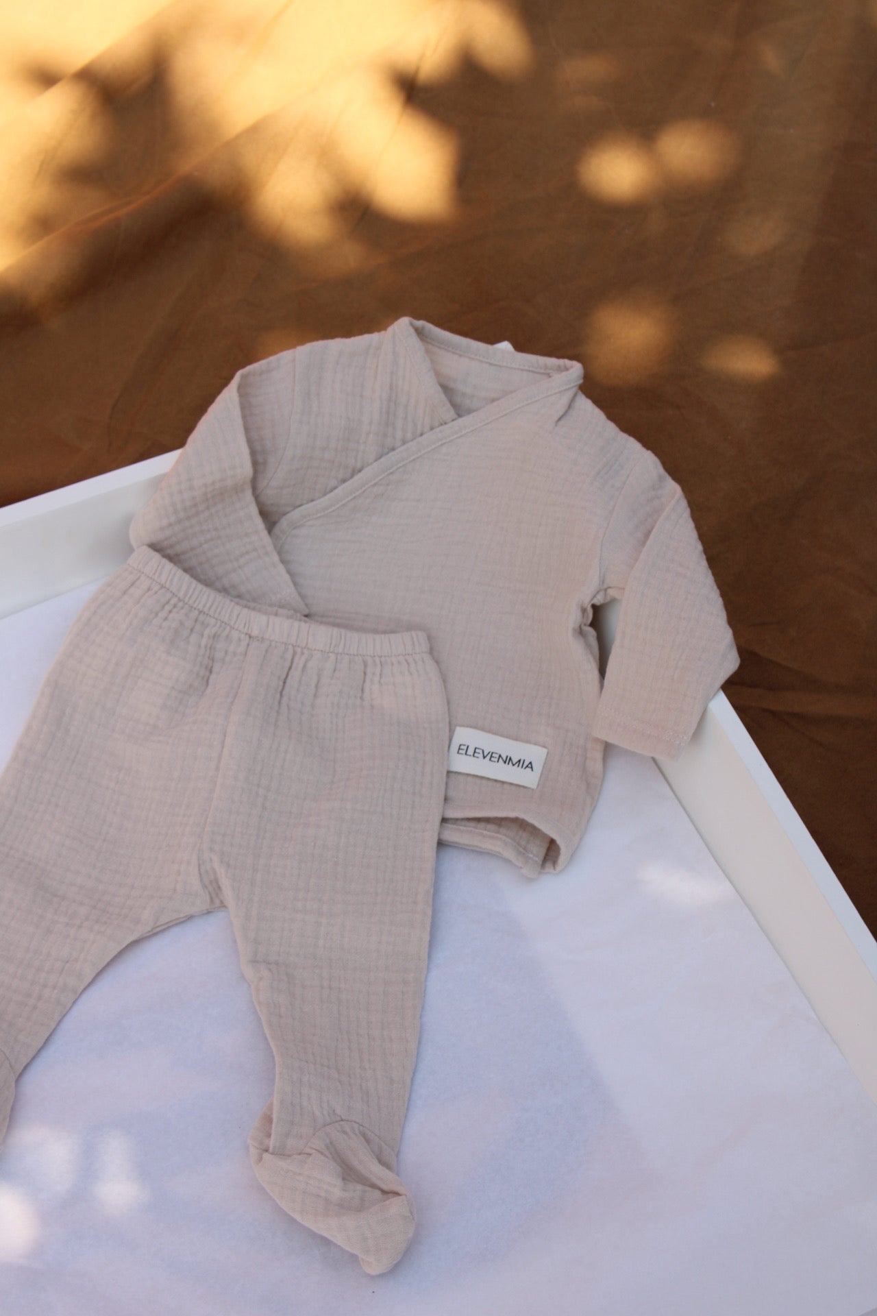 Beige Muslin New Born Set
