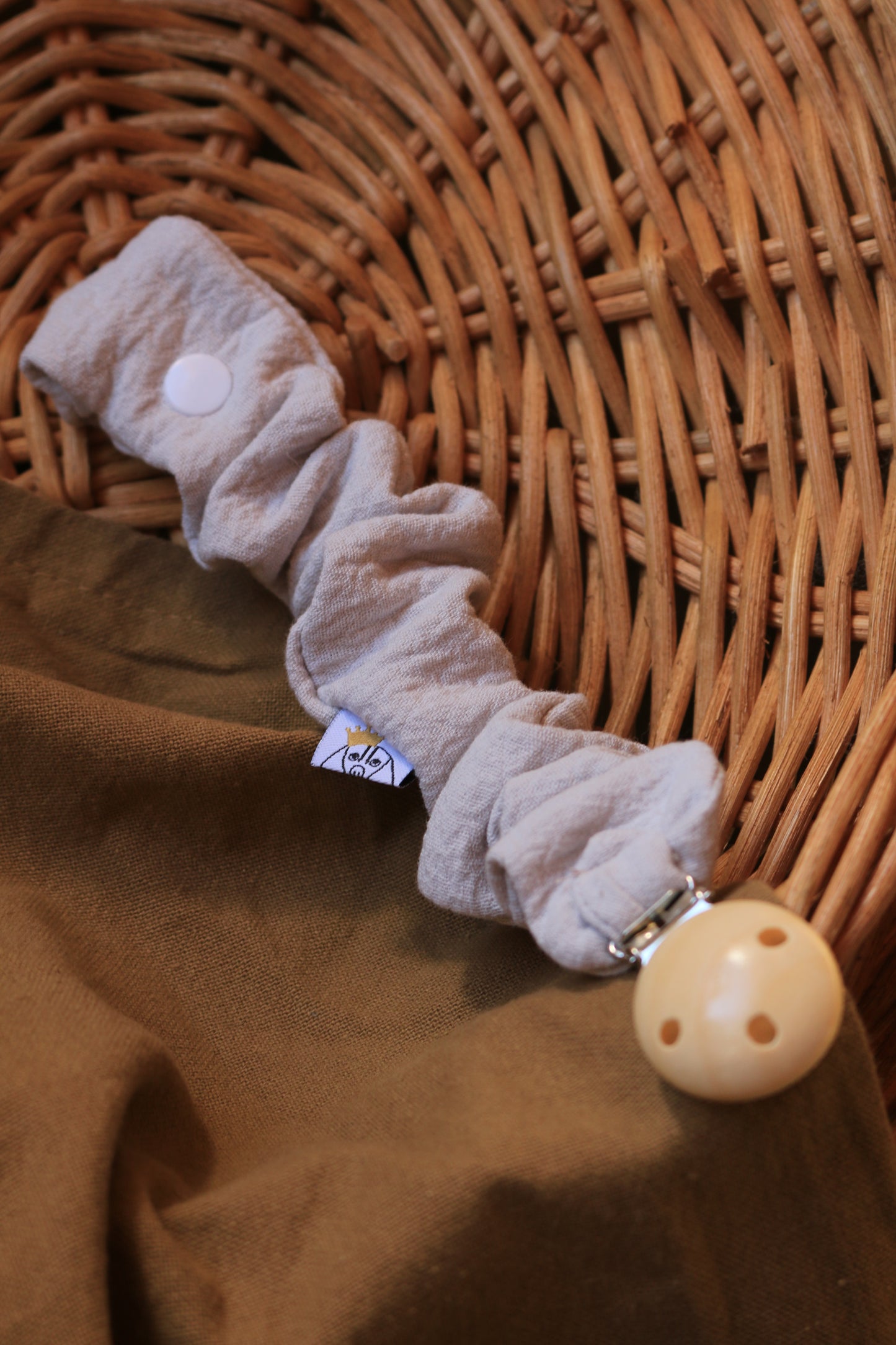 Grey Muslin Pacifier Holder