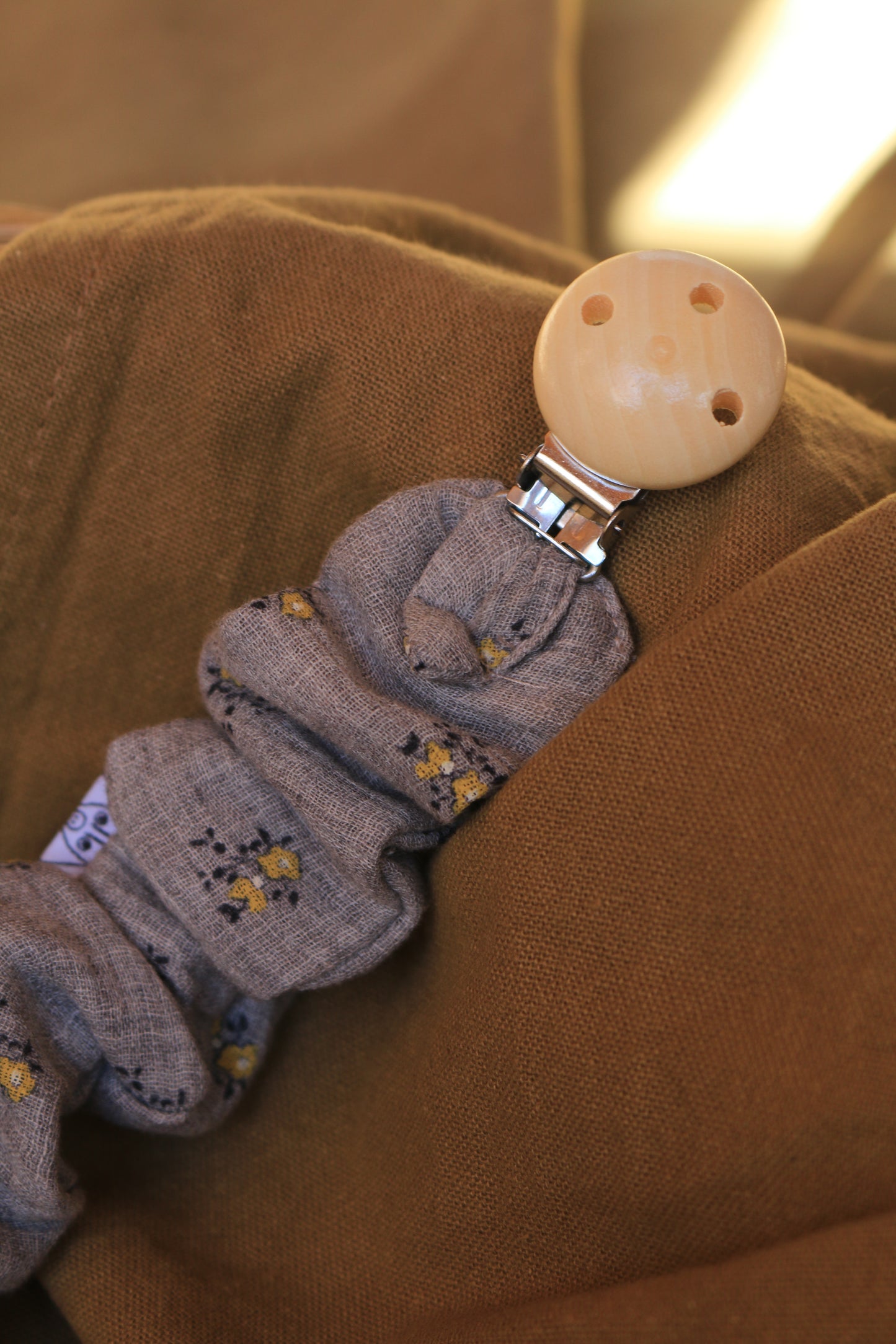 Grey Muslin Pacifier Holder