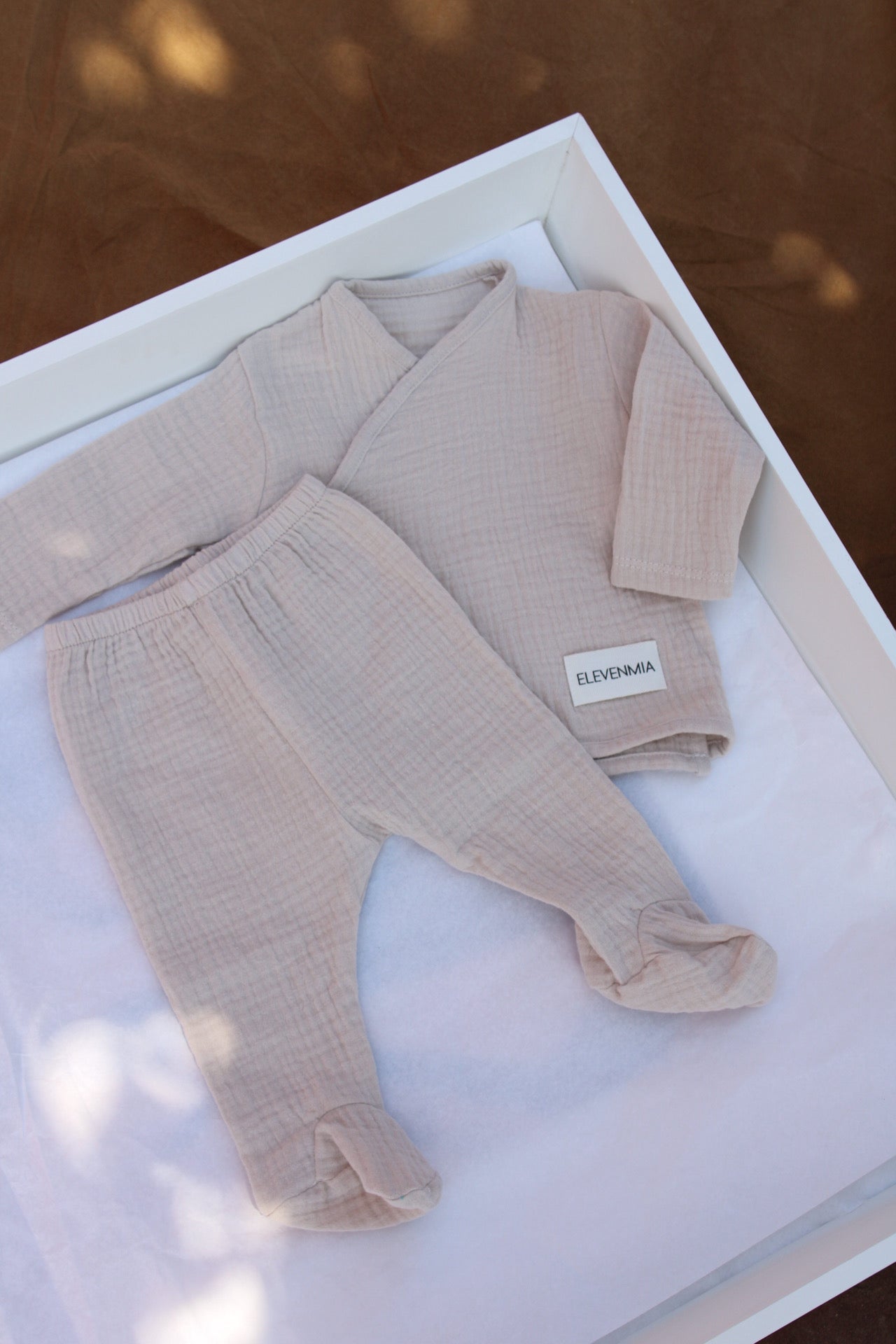 Beige Muslin New Born Set