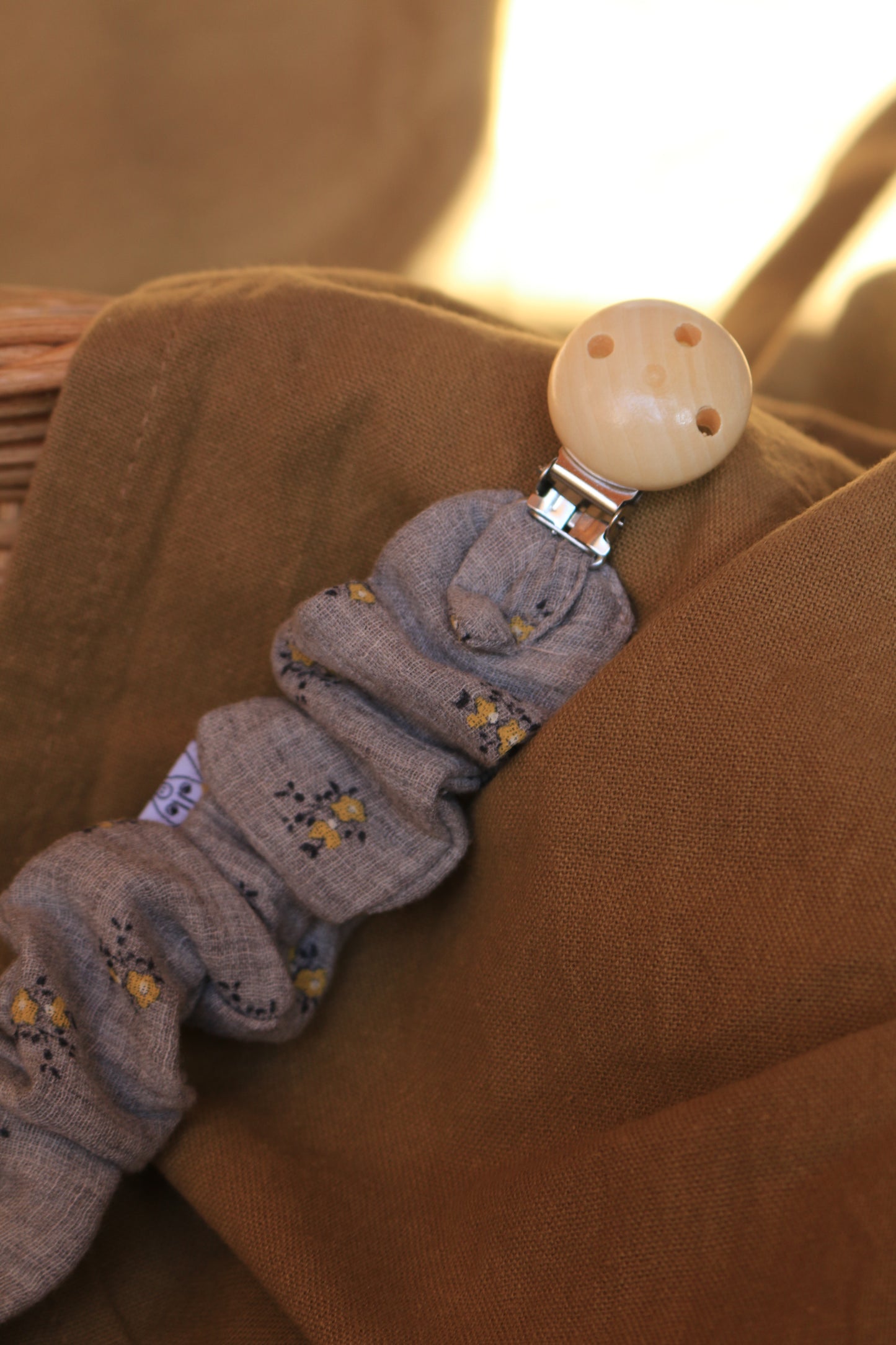 Grey Muslin Pacifier Holder