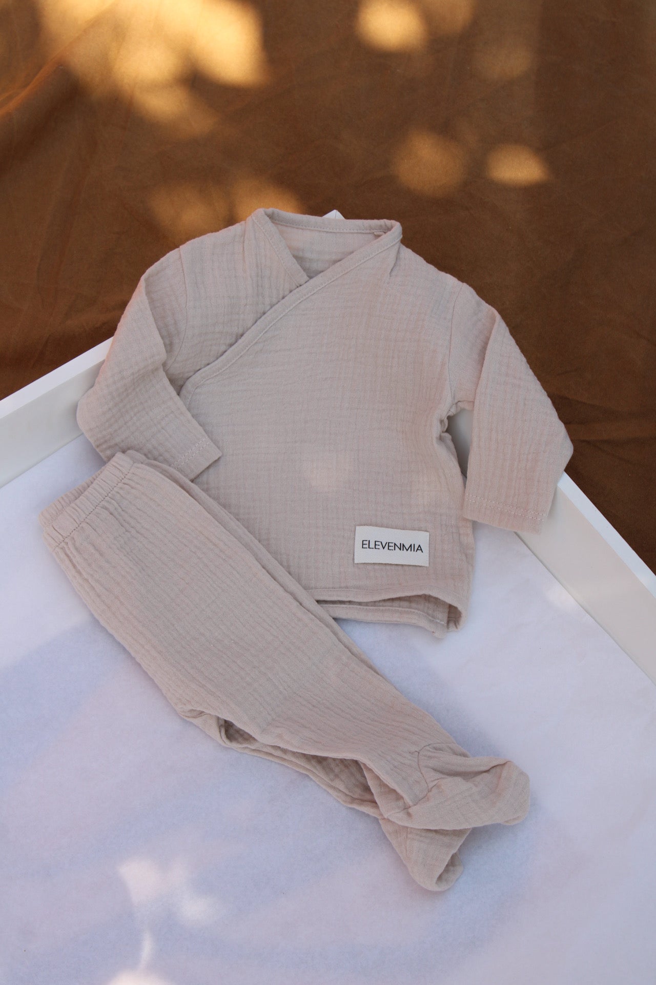 Beige Muslin New Born Set