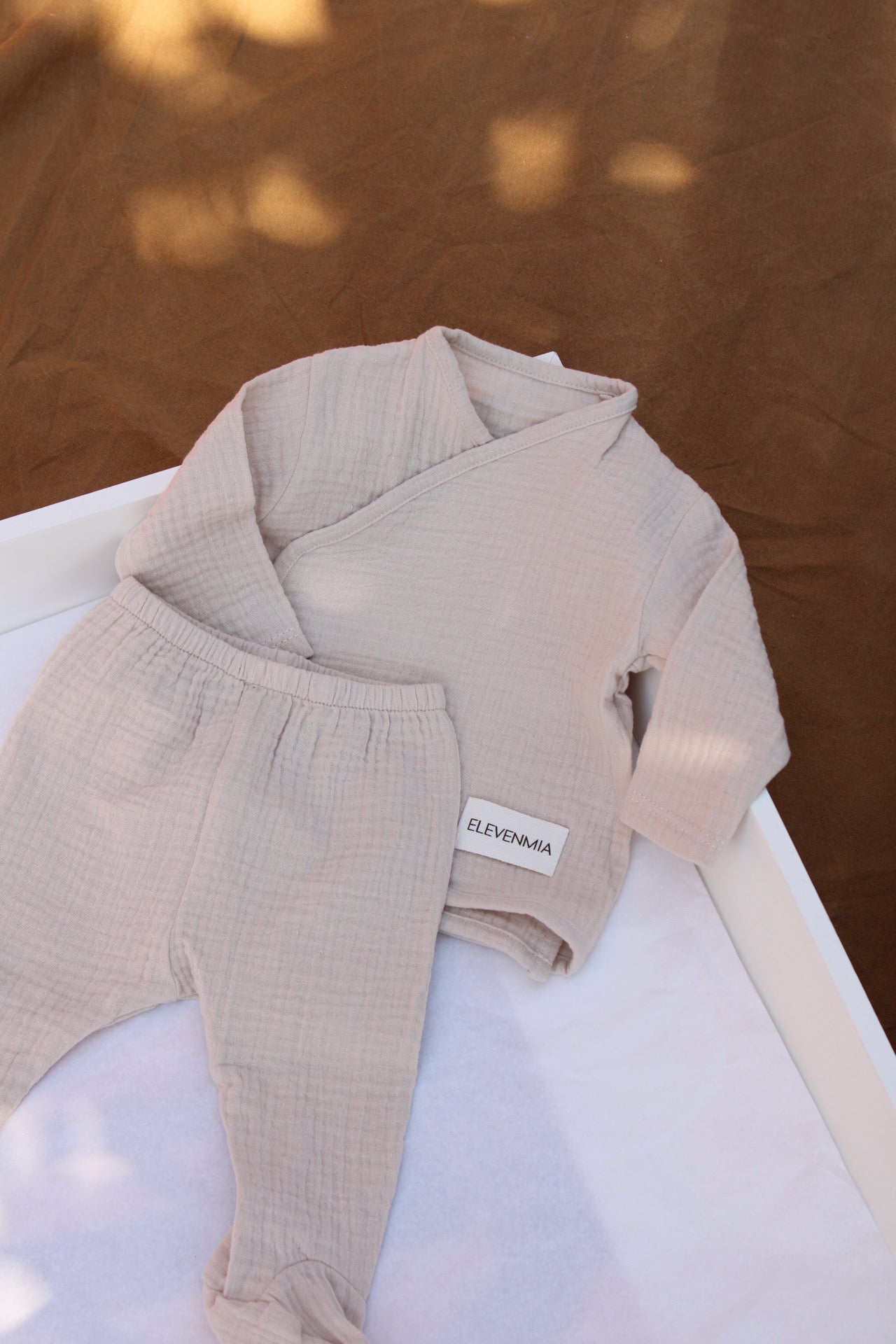 Beige Muslin New Born Set