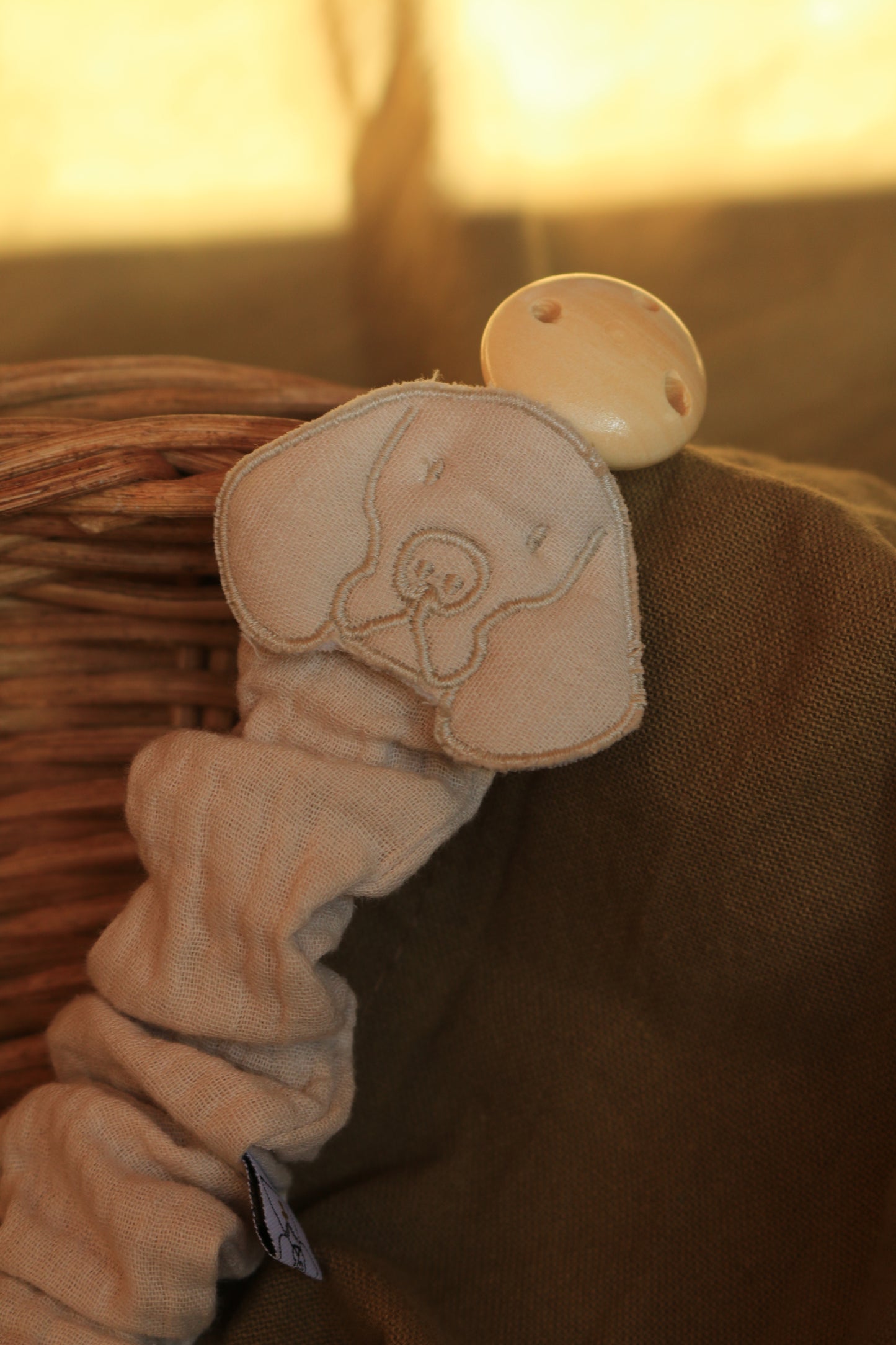 Beige Muslin Pacifier Holder
