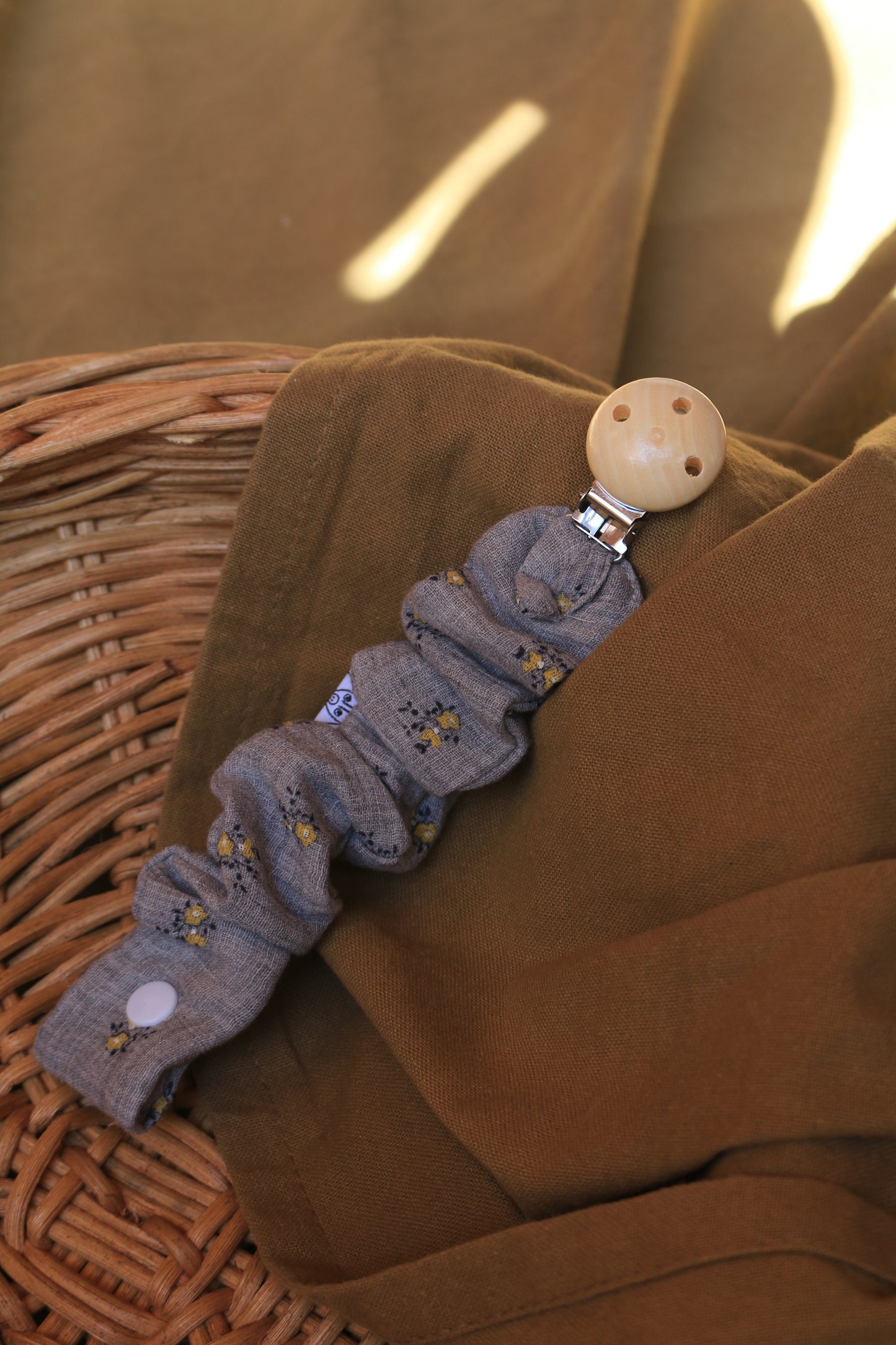 Grey Muslin Pacifier Holder