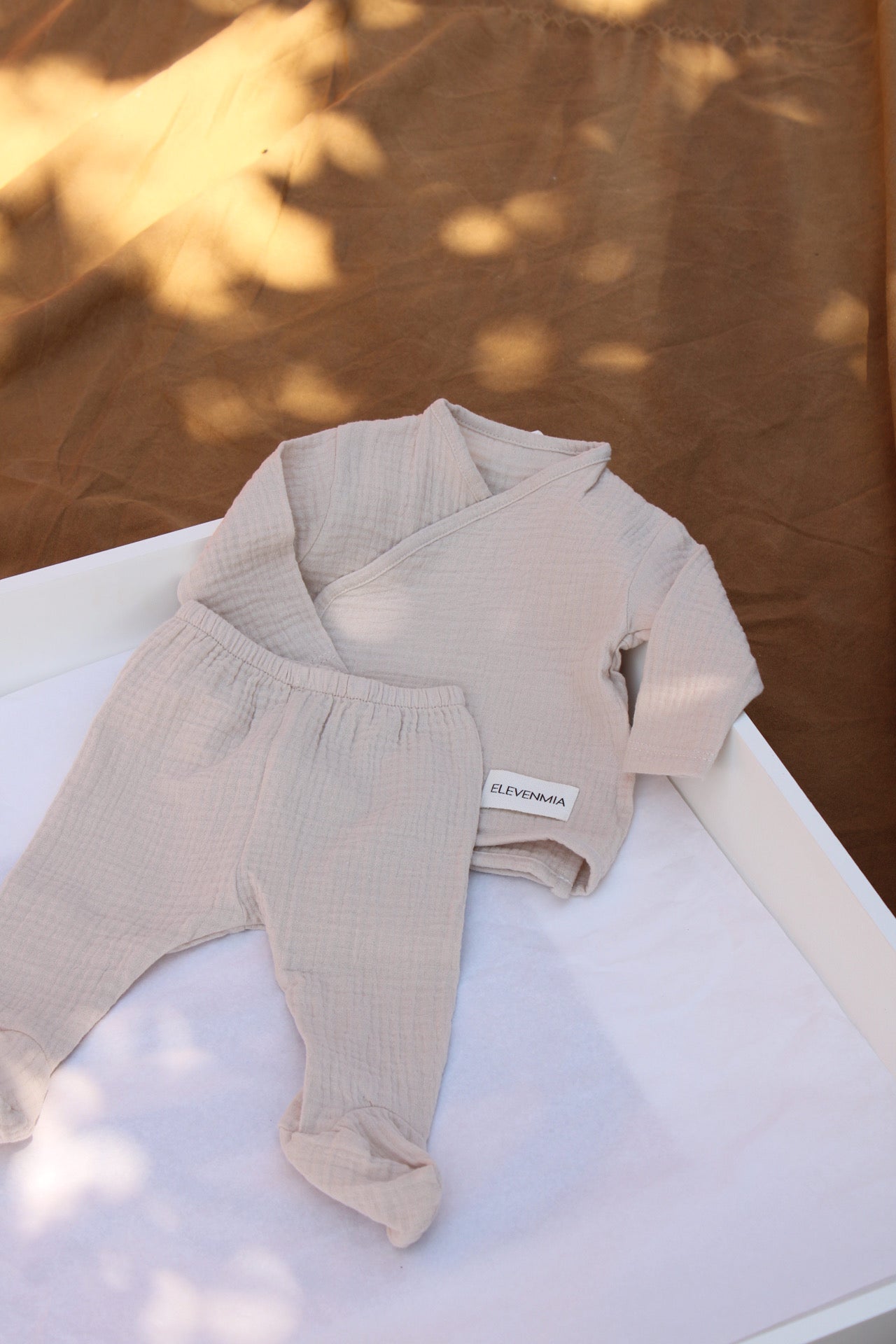 Beige Muslin New Born Set