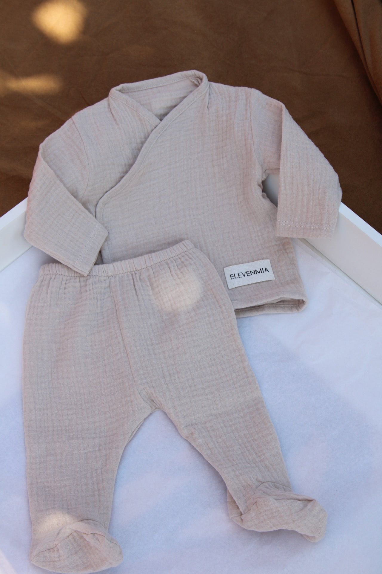 Beige Muslin New Born Set