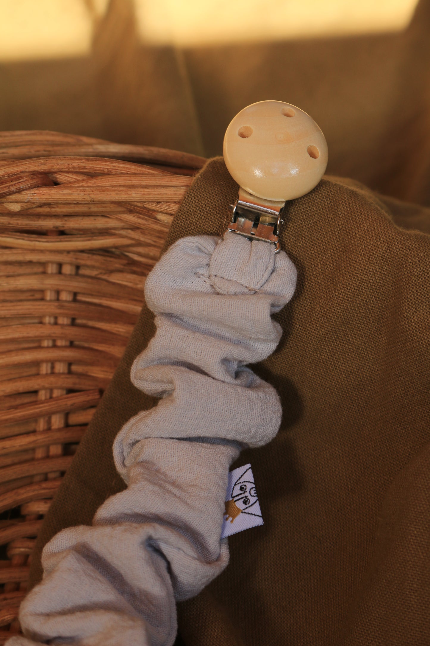 Grey Muslin Pacifier Holder