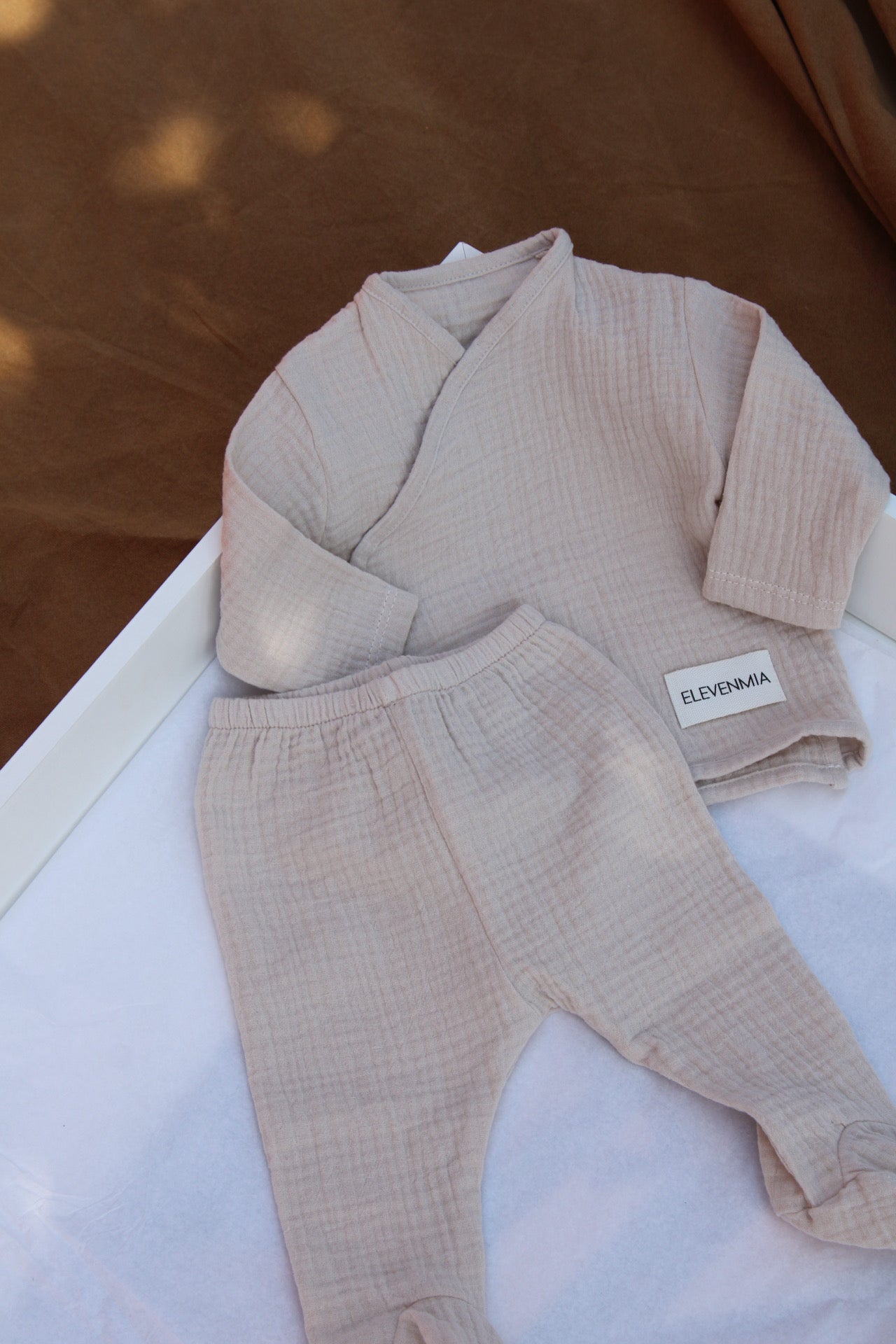 Beige Muslin New Born Set