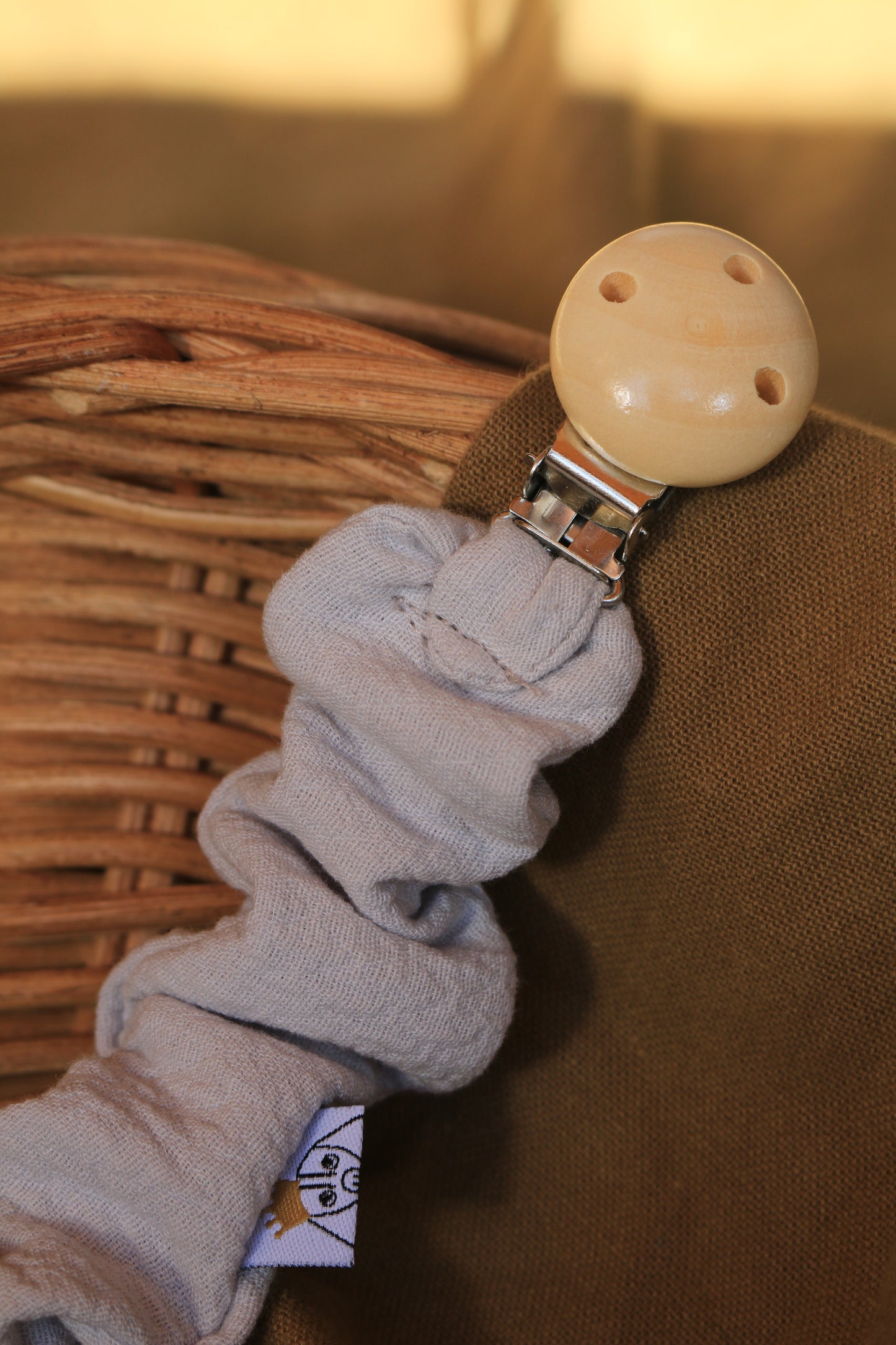 Grey Muslin Pacifier Holder