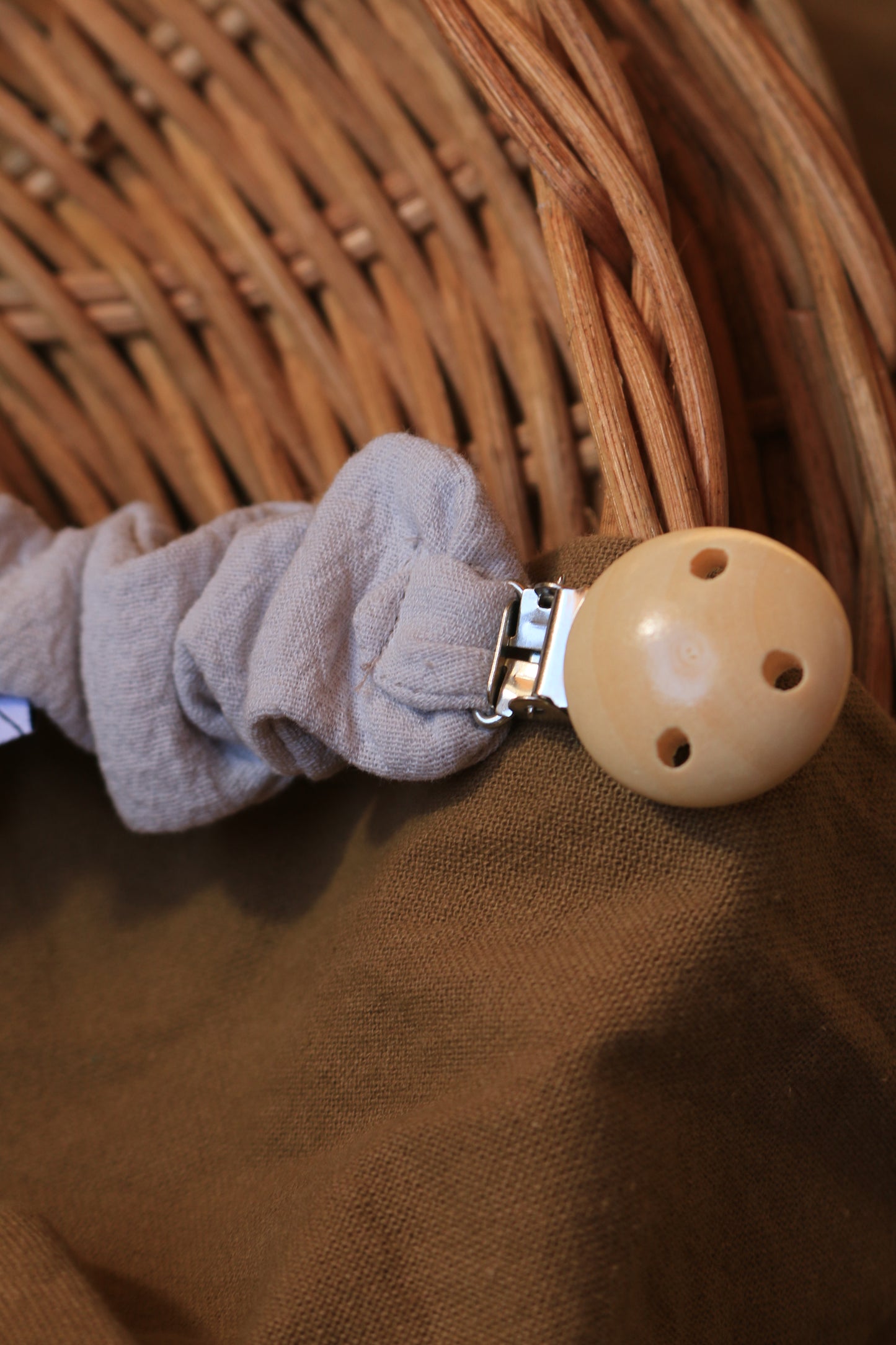 Grey Muslin Pacifier Holder