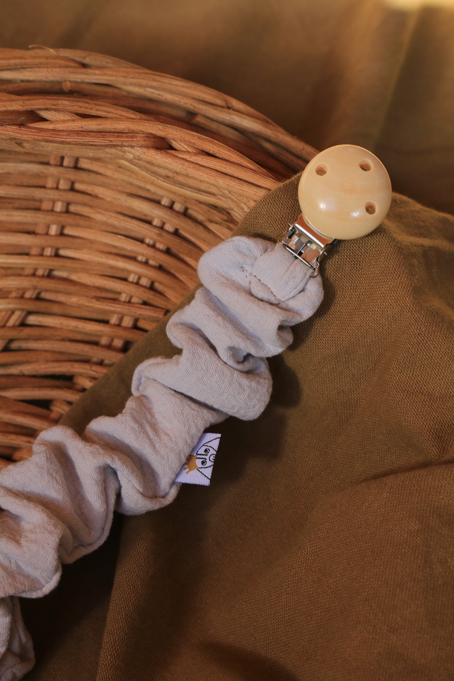 Grey Muslin Pacifier Holder