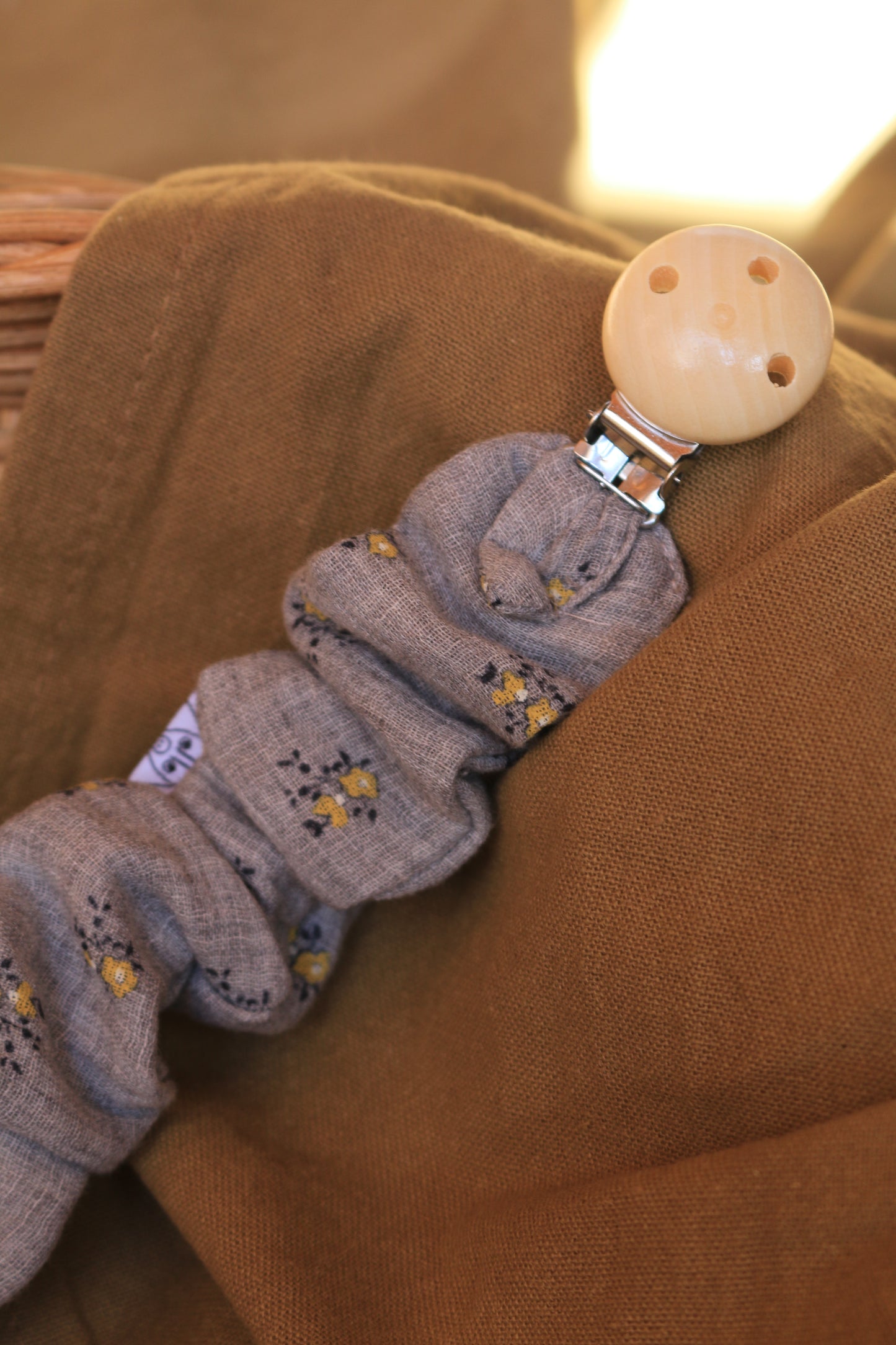 Grey Muslin Pacifier Holder