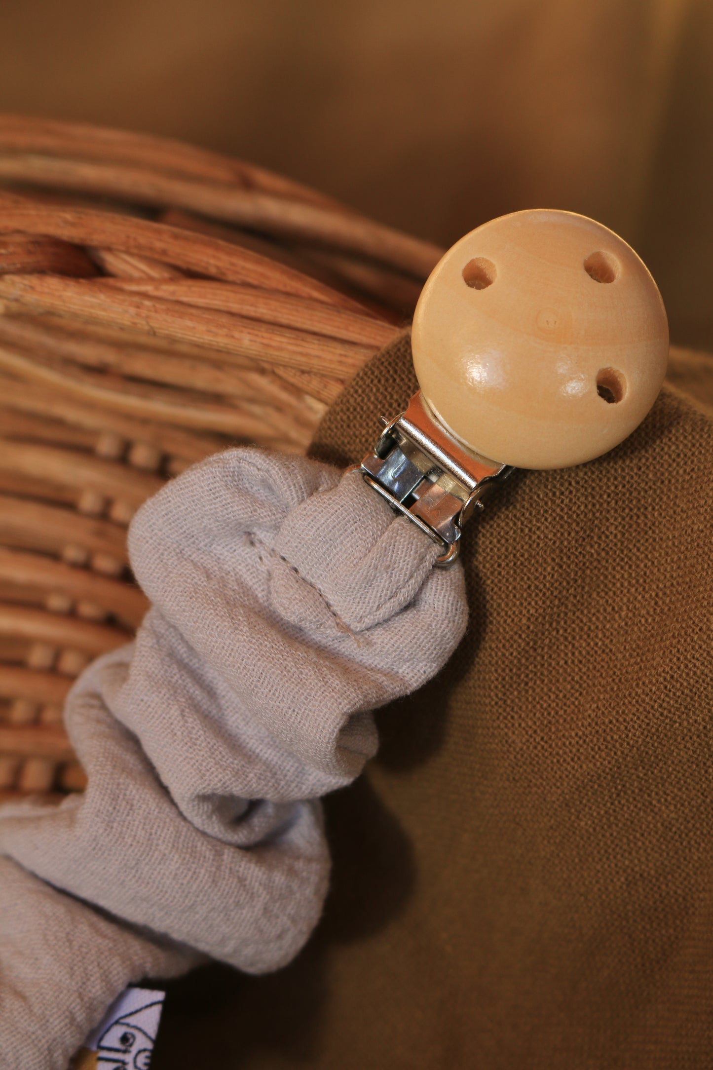 Grey Muslin Pacifier Holder