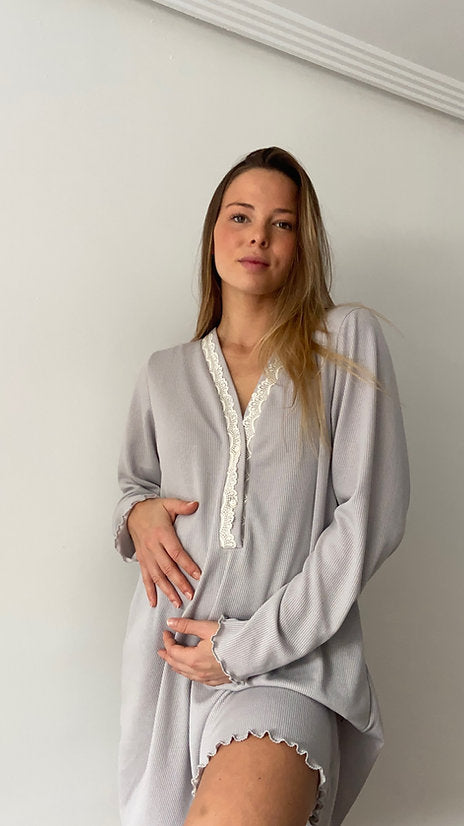 Camisón Tablilla Manga Larga Canalé Gris
