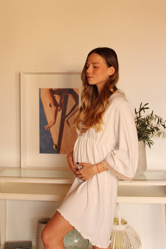 Camisón Maternity Escote V canalé Blanco