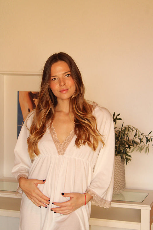 Camisón Maternity Escote V canalé Blanco