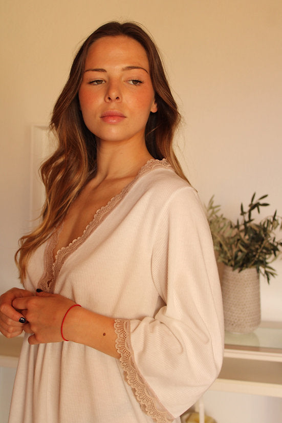 Camisón Maternity Escote V canalé Blanco