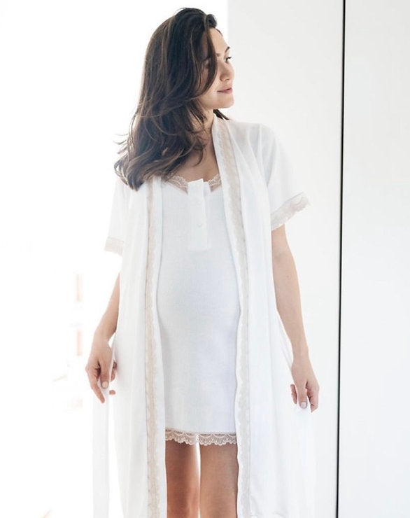 Camisón Maternity Tirante Blonda Canalé BLANCO