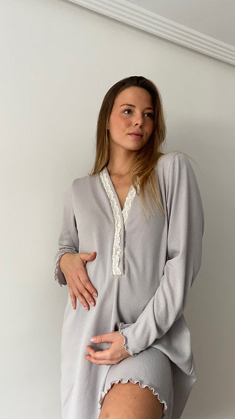 Camisón Tablilla Manga Larga Canalé Gris