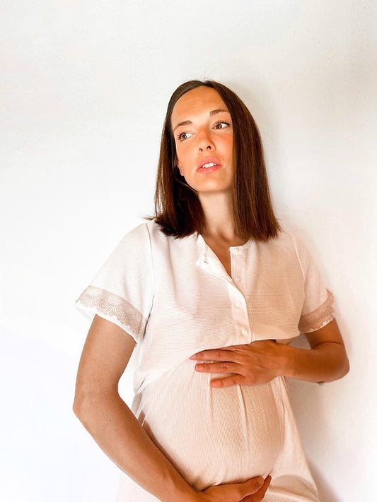 Camisón Manga Corta Canalé Blanco y Blonda Arena