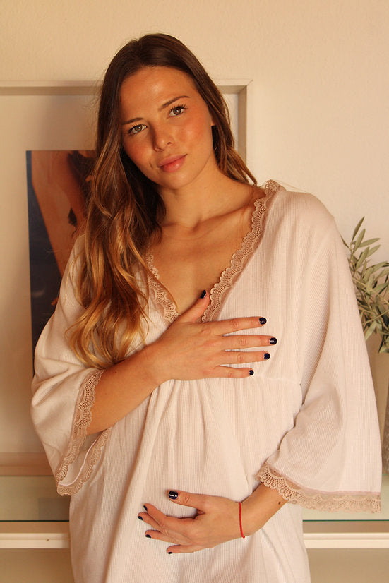 Camisón Maternity Escote V canalé Blanco