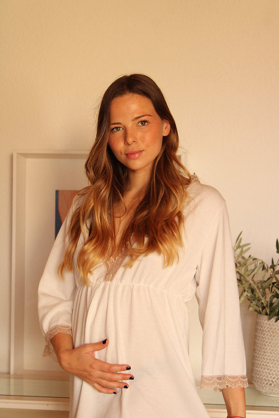 Camisón Maternity Escote V canalé Blanco