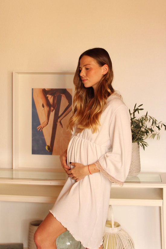 Camisón Maternity Escote V canalé Blanco