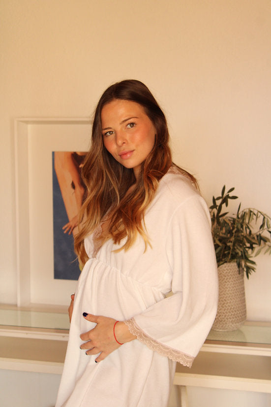 Camisón Maternity Escote V canalé Blanco