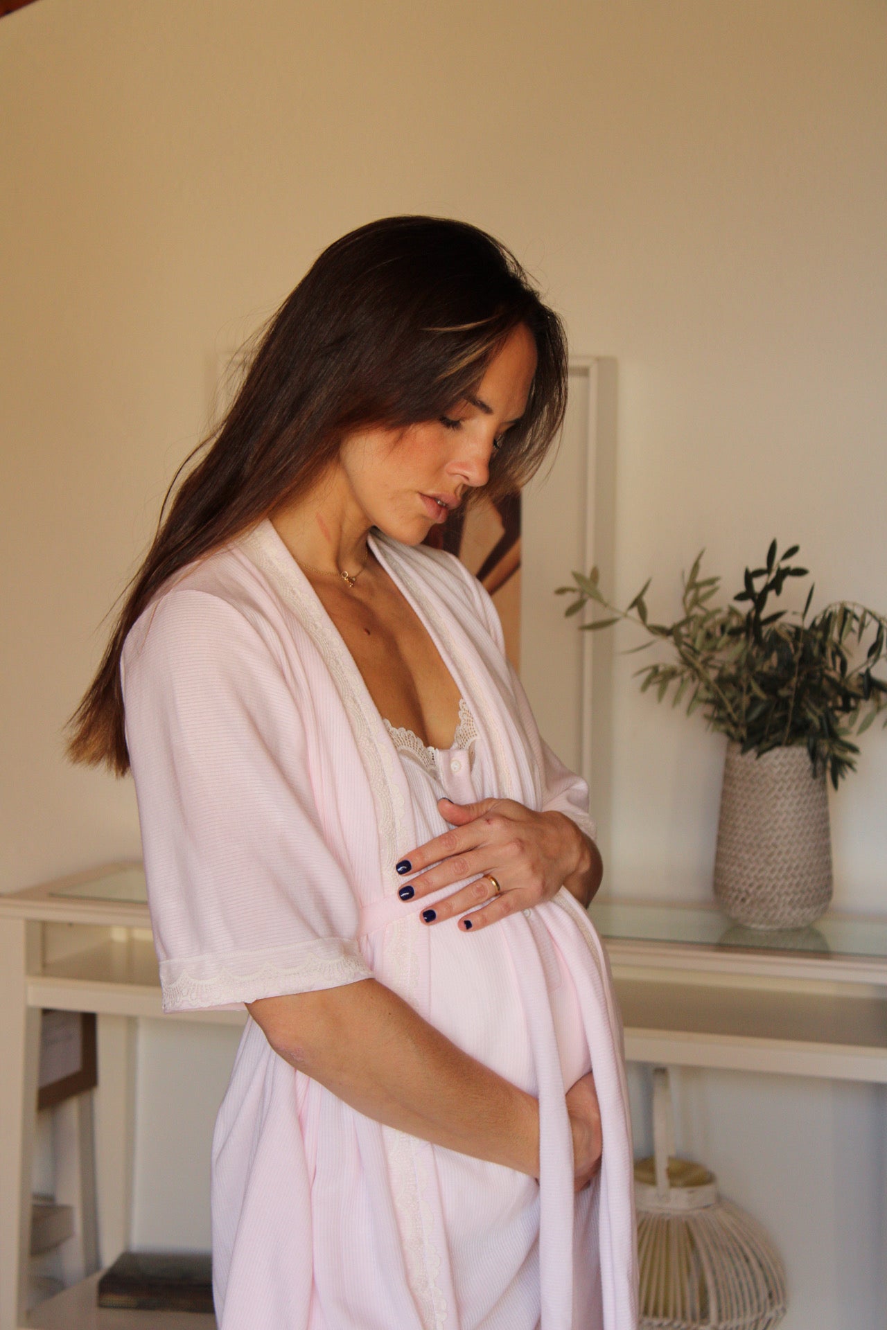 Camisón Maternity Tirante Blonda Canalé Rosa