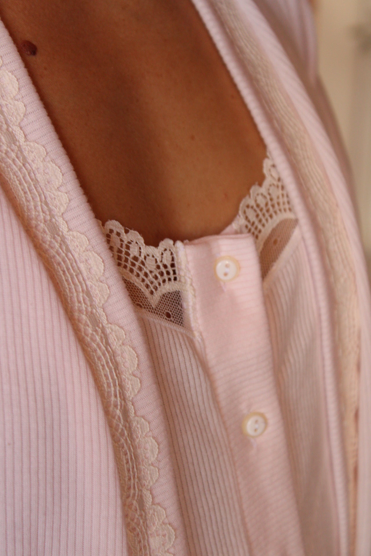 Camisón Maternity Tirante Blonda Canalé Rosa