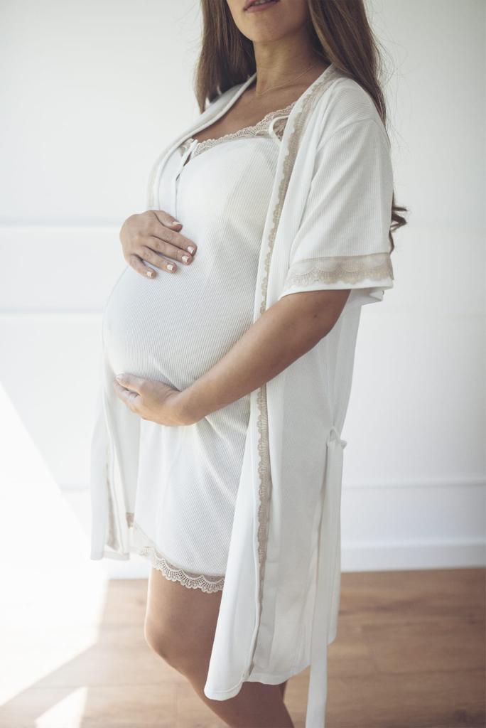 Camisón Maternity Tirante Blonda Canalé BLANCO