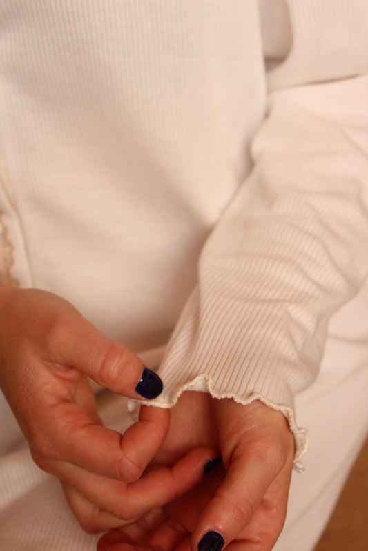 Camisón Tablilla Manga Larga Canalé Blanco