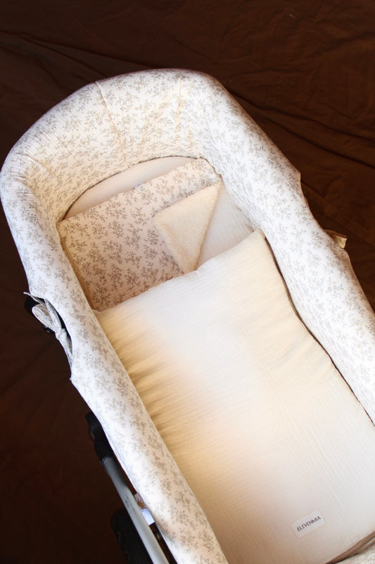 Housse de poussette double imprimée et réversible en gaze brute